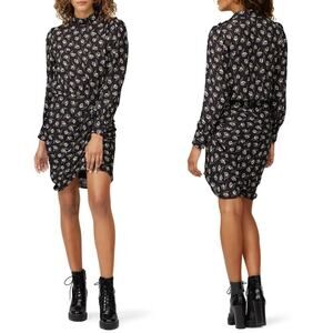 Veronica Beard Cadence‎ Silk Floral High-Neck Dress Black Ruched Button Size 8